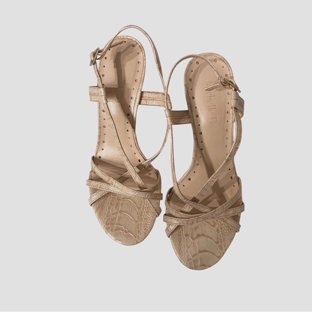 Michelle D Cream Tan Strappy Heels